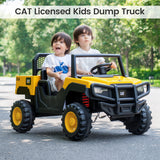 Costway 24V Ride On Dump Truck Licensed Caterpillar 2-Seater for Girls Boys-Yellow