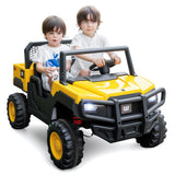 Costway 24V Ride On Dump Truck Licensed Caterpillar 2-Seater for Girls Boys-Yellow