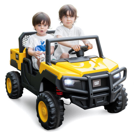 Costway 24V Ride On Dump Truck Licensed Caterpillar 2-Seater for Girls Boys-Yellow