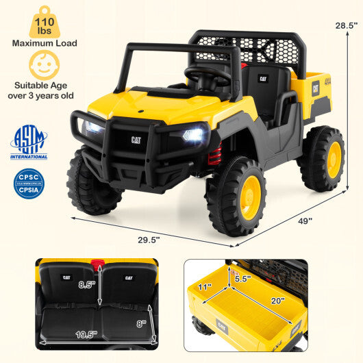 Costway 24V Ride On Dump Truck Licensed Caterpillar 2-Seater for Girls Boys-Yellow