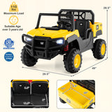 Costway 24V Ride On Dump Truck Licensed Caterpillar 2-Seater for Girls Boys-Yellow