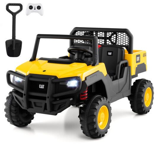 Costway 24V Ride On Dump Truck Licensed Caterpillar 2-Seater for Girls Boys-Yellow
