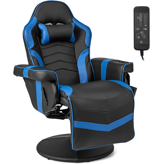 Costway Massage Video Gaming Recliner Chair with Adjustable Height-Blue - Color: Blue