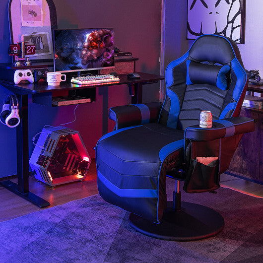 Costway Massage Video Gaming Recliner Chair with Adjustable Height-Blue - Color: Blue