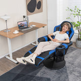 Costway Massage Video Gaming Recliner Chair with Adjustable Height-Blue - Color: Blue