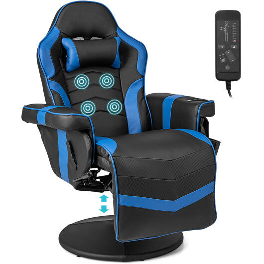 Costway Massage Video Gaming Recliner Chair with Adjustable Height-Blue - Color: Blue