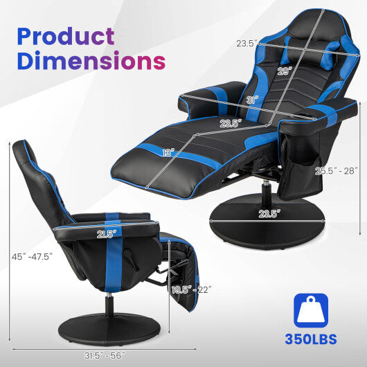 Costway Massage Video Gaming Recliner Chair with Adjustable Height-Blue - Color: Blue