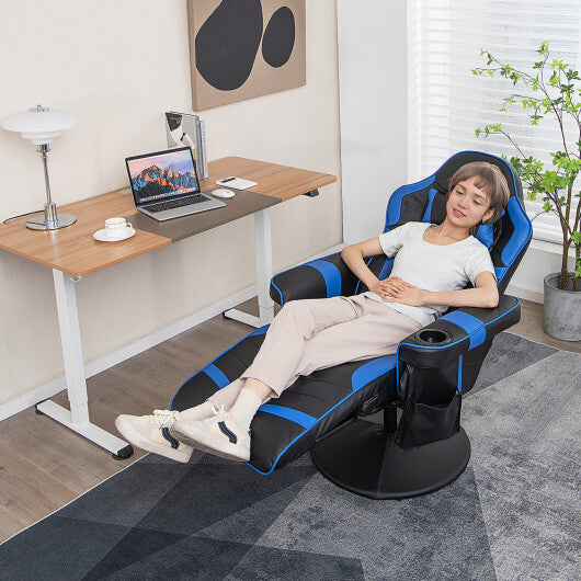 Costway Massage Video Gaming Recliner Chair with Adjustable Height-Blue