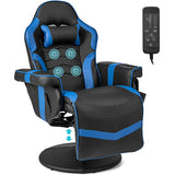 Costway Massage Video Gaming Recliner Chair with Adjustable Height-Blue