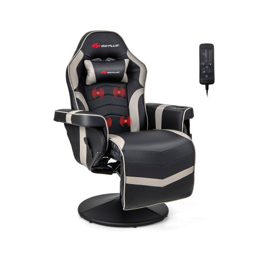 Costway Massage Video Gaming Recliner Chair with Adjustable Height-Gray - Color: Gray