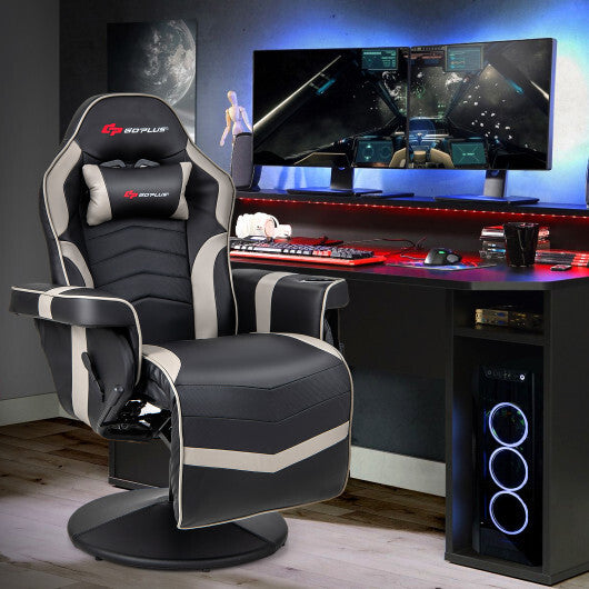 Costway Massage Video Gaming Recliner Chair with Adjustable Height-Gray