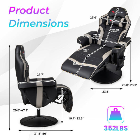 Costway Massage Video Gaming Recliner Chair with Adjustable Height-Gray