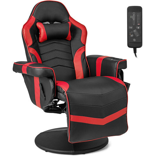 Costway Massage Video Gaming Recliner Chair with Adjustable Height-Red - Color: Red
