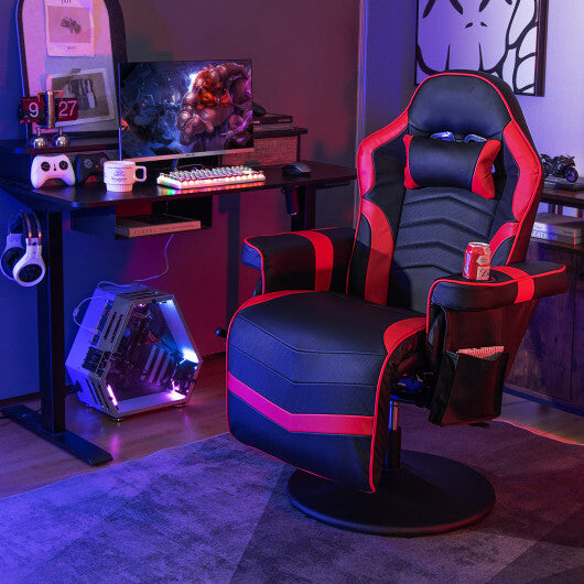 Costway Massage Video Gaming Recliner Chair with Adjustable Height-Red - Color: Red