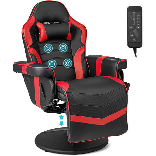 Costway Massage Video Gaming Recliner Chair with Adjustable Height-Red - Color: Red