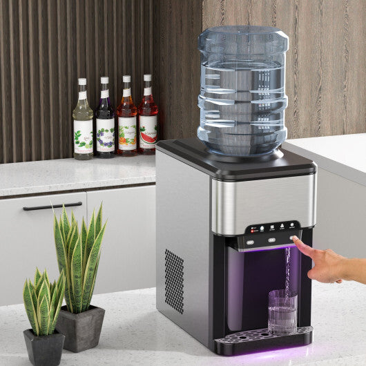 Costway Water Cooler Dispenser 3-in-1 with Built-in Ice Maker and 3 Temperature Settings-Silver