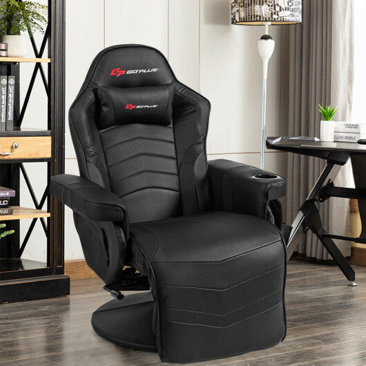 Goplus Ergonomic High Back Massage Gaming Chair with Pillow-Black - Color: Black