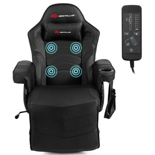 Goplus Ergonomic High Back Massage Gaming Chair with Pillow-Black - Color: Black