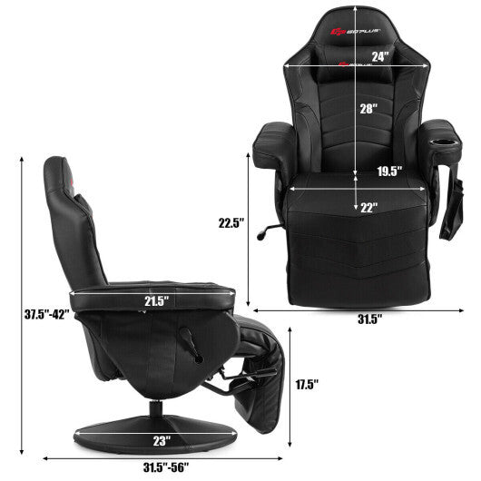 Goplus Ergonomic High Back Massage Gaming Chair with Pillow-Black - Color: Black