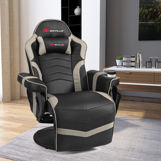 Goplus Ergonomic High Back Massage Gaming Chair with Pillow-Gray