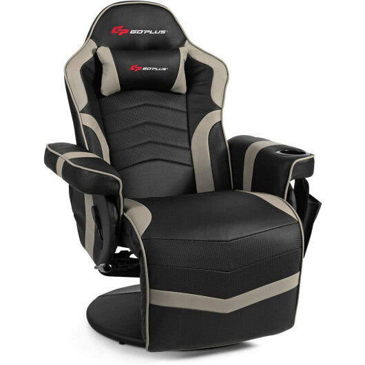 Goplus Ergonomic High Back Massage Gaming Chair with Pillow-Gray - Color: Gray