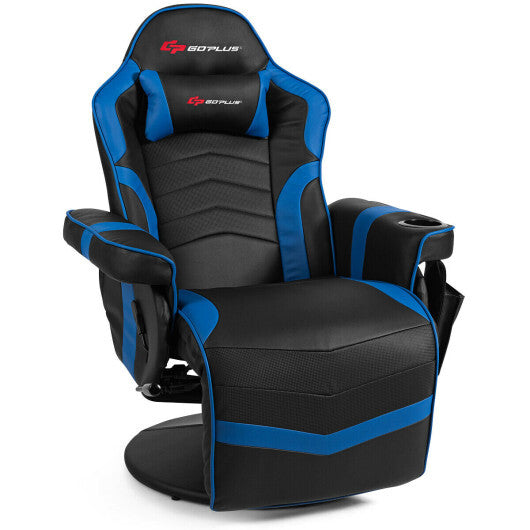 Goplus Ergonomic High Back Massage Gaming Chair with Pillow-Blue - Color: Blue