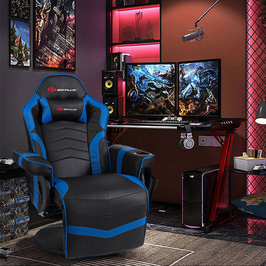 Goplus Ergonomic High Back Massage Gaming Chair with Pillow-Blue - Color: Blue