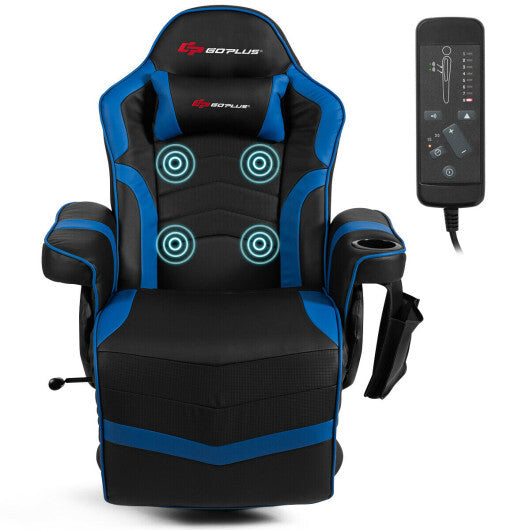 Goplus Ergonomic High Back Massage Gaming Chair with Pillow-Blue - Color: Blue
