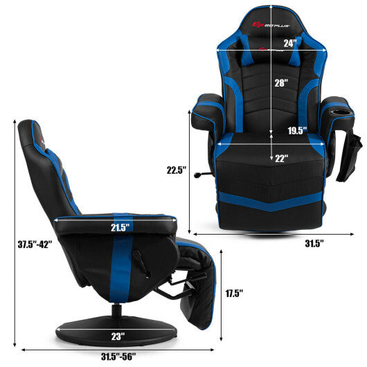 Goplus Ergonomic High Back Massage Gaming Chair with Pillow-Blue - Color: Blue