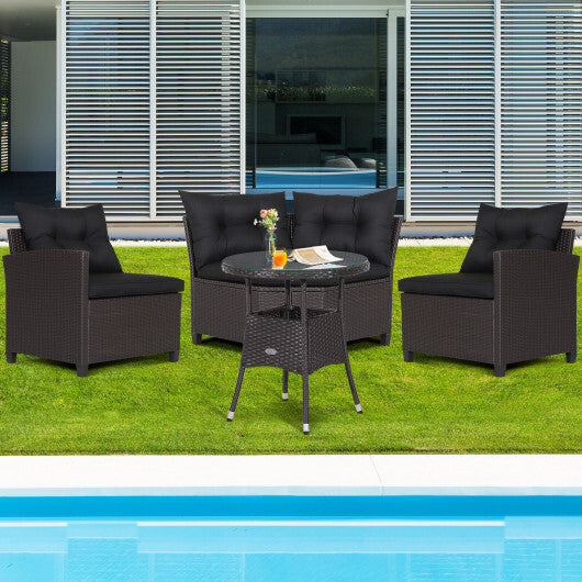 Costway 4 Pieces Patio Rattan Furniture Set Cushioned Sofa Glass Table-Black