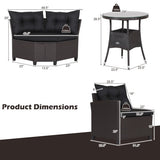 Costway 4 Pieces Patio Rattan Furniture Set Cushioned Sofa Glass Table-Black