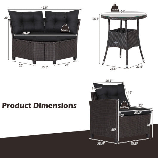 Costway 4 Pieces Patio Rattan Furniture Set Cushioned Sofa Glass Table-Black