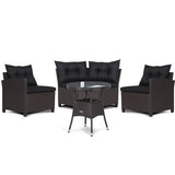 Costway 4 Pieces Patio Rattan Furniture Set Cushioned Sofa Glass Table-Black