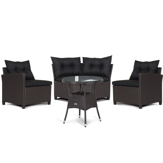 Costway 4 Pieces Patio Rattan Furniture Set Cushioned Sofa Glass Table-Black