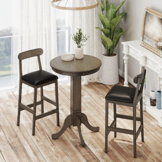 Costway 3 Pieces Wood Bar Table Set for 2 Round Pub Table with Pedestal Base and 2 Armless Stools