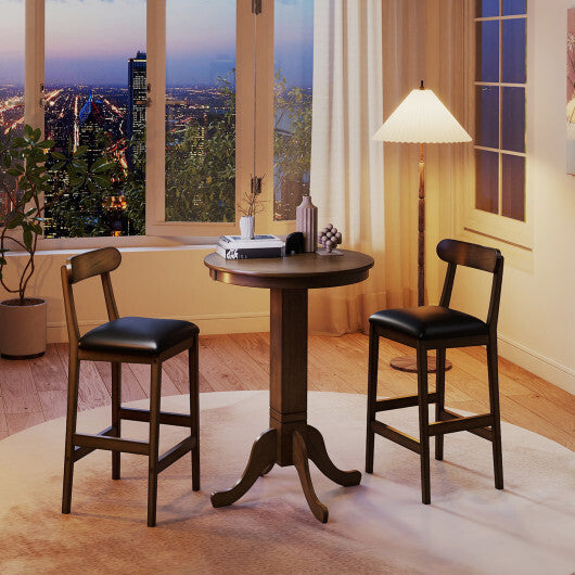 Costway 3 Pieces Wood Bar Table Set for 2 Round Pub Table with Pedestal Base and 2 Armless Stools