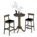 Costway 3 Pieces Wood Bar Table Set for 2 Round Pub Table with Pedestal Base and 2 Armless Stools