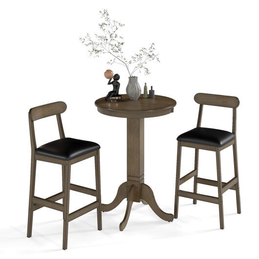 Costway 3 Pieces Wood Bar Table Set for 2 Round Pub Table with Pedestal Base and 2 Armless Stools