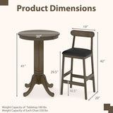 Costway 3 Pieces Wood Bar Table Set for 2 Round Pub Table with Pedestal Base and 2 Armless Stools
