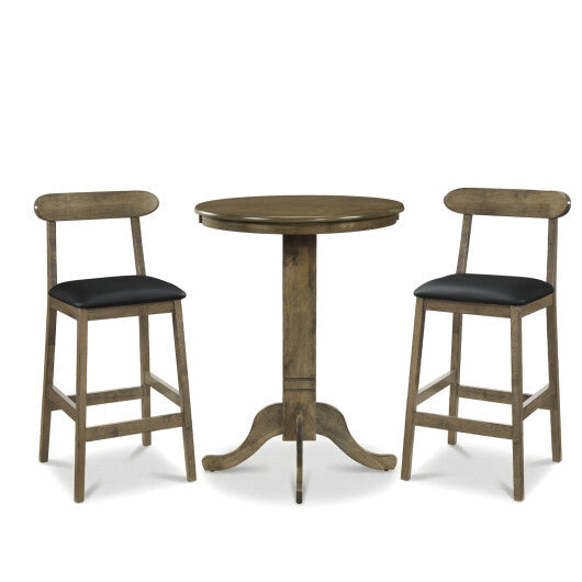 Costway 3 Pieces Wood Bar Table Set for 2 Round Pub Table with Pedestal Base and 2 Armless Stools