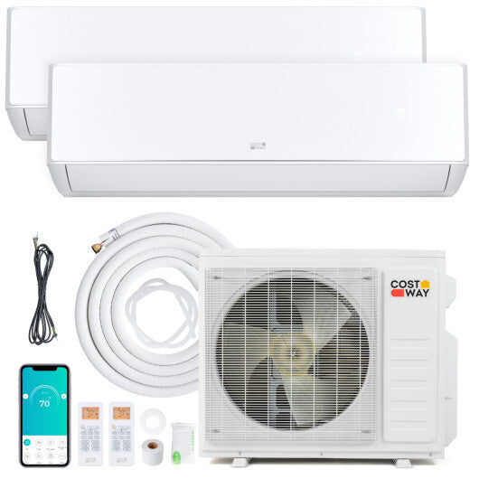 X-Pro 27000 BTU 2 Zone 24 SEER2 Mini Split AC with Heat Pump-12K + 12K - Color: White - Size: 12K + 12K