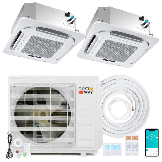 X-Pro 27000 BTU 2 Zone 24 SEER2 Ceiling Cassette Mini Split AC-18K + 18K - Color: White - Size: 18K + 18K