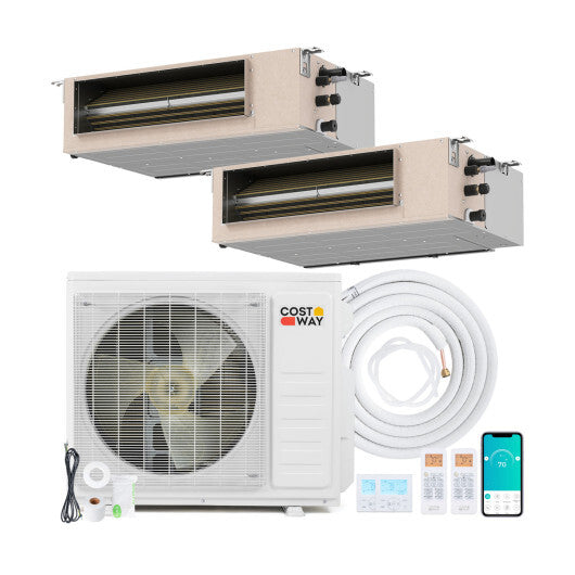 X-Pro 18000 BTU 2 Zone 24 SEER2 Concealed Ducted Mini Split AC-9K + 9K - Color: White - Size: 9K + 9K