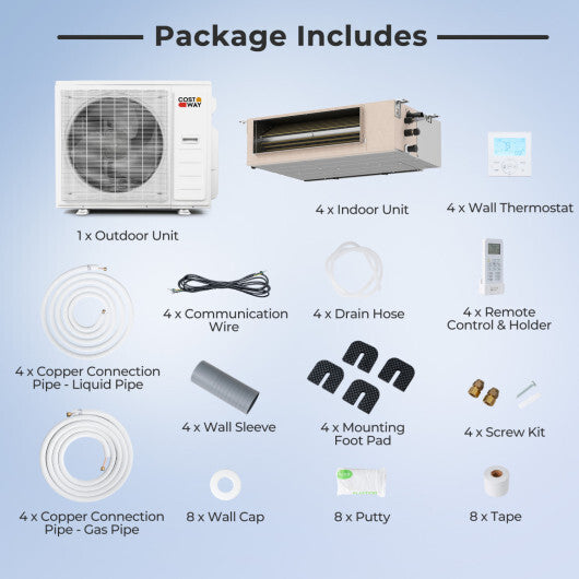 X-Pro 35000 BTU 4 Zone 22.5 SEER2 Concealed Ducted Mini Split AC-9K + 9K + 9K - Color: White - Size: 9K + 9K + 9K + 9K