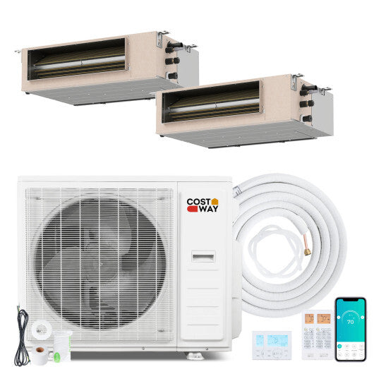 X-Pro 35000 BTU 2 Zone 22.5 SEER2 Concealed Ducted Mini Split AC-12K + 12K - Color: White - Size: 12K + 12K