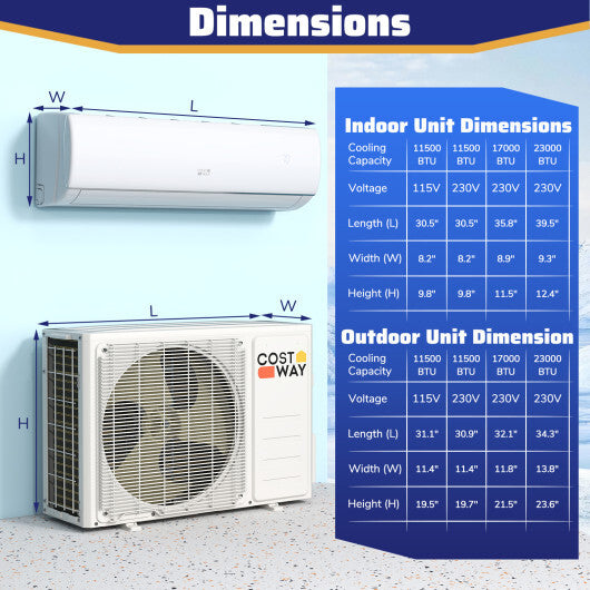 23000 BTU 208/230V Mini Split Heat Pump Heats at 5°F  Anti-Freeze Chassis Technology