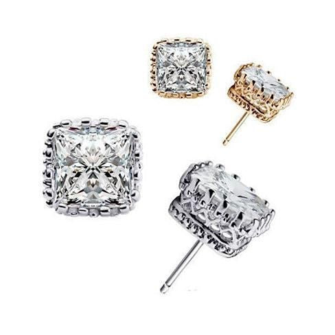 Royal Crown Earrings in Princess Cut Stones