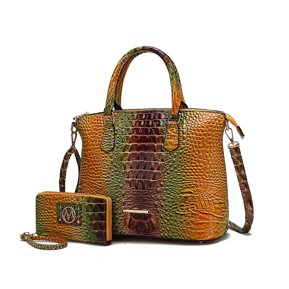MKF Collection Frankie Gradient Rainbow Faux Crocodile-Embossed Tote Bag Two Pcs by Mia K.