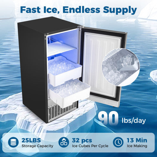 Costway Commercial Under Counter Ice Maker 90 lbs/Day Built-in Freestanding Ice Making Machine - Color: Black